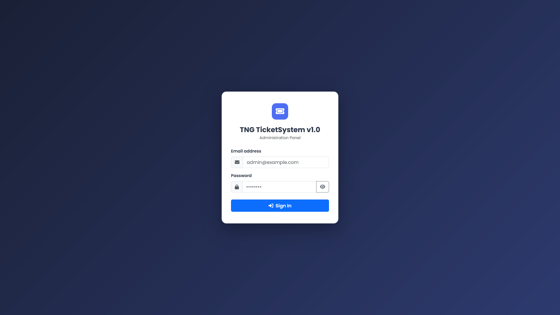 Ticketing system's login page